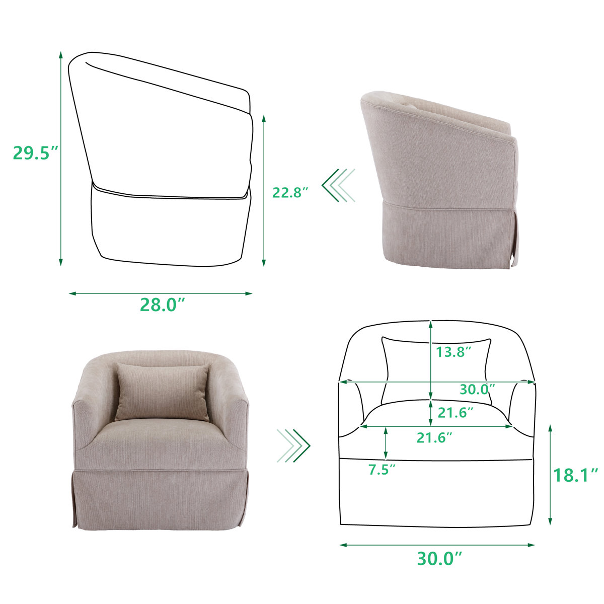 360-Degree Swivel Upholstered Armchair with Accent Pillow